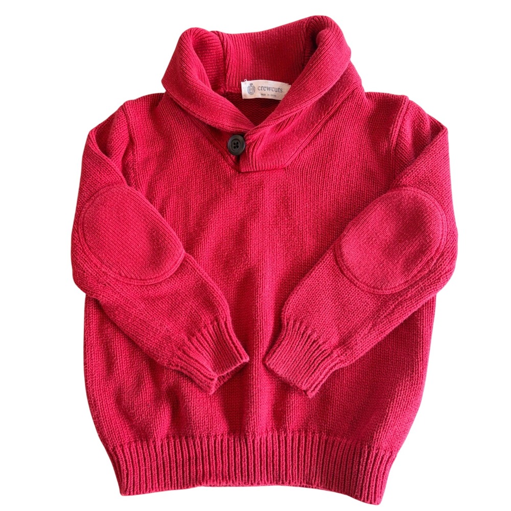 J Crew Crewcuts Shawl Collar Sweater Red Elbow Patches Preppy Kids S Holiday